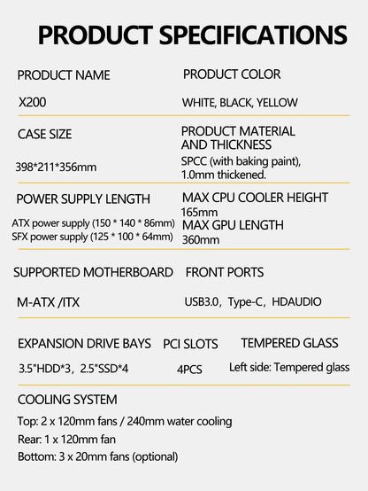 Mini ITX Case Glass Side 240mm Watercooling Travel-Friendly