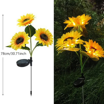 Solar2026 Edition Sunflower Lights 3 Head Garden Stake Outdoor LED Landscape Lights Water-Resistant Patio Yard Decor Summer