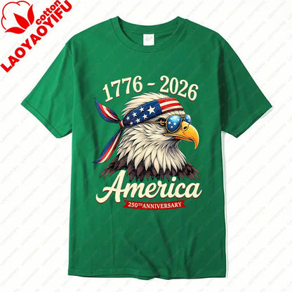 Plush Unisex Bald Eagle Graphic Tee - Short-Sleeve, Sturdy Cotton, For 250th Anniversary Independence Day Celebration