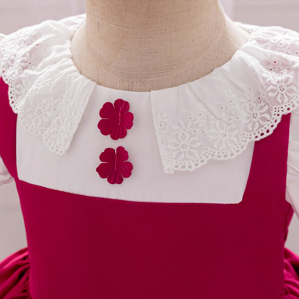 Plush, flattering baby girl's maid dress - knee-length, lace-trimmed pinafore-style, polyester, viscose, birthday party