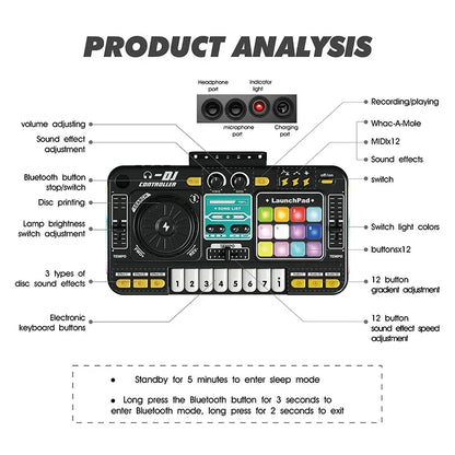 Kids2025 Edition DJ Mixer Toy With Microphone, Multifunctional Electronic Music Controller Educational Birthday Gift Fall