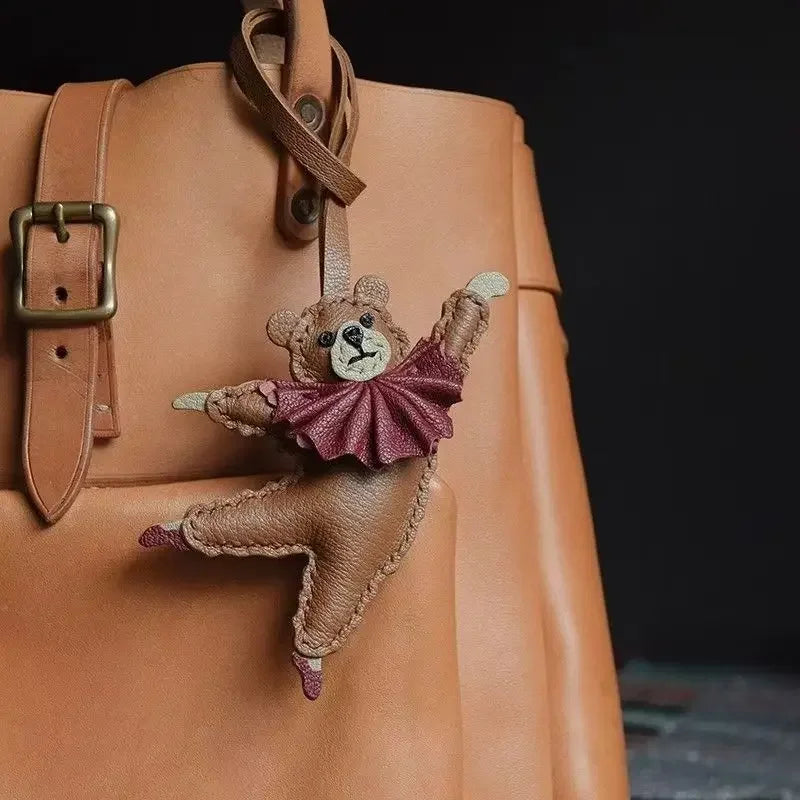 Leather PU Bag Charm Personal Dancing Bear Keychain Gift