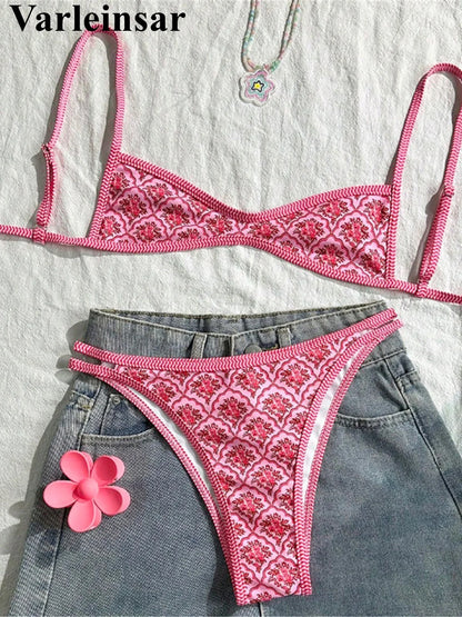 high-leg cut floral print, polyester, elastane, for swimming – Fast-dry women's bikini set