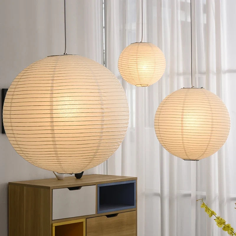 Pendant Japandi Lamp Wabi Sabi Rice Paper Round LED Dimmable