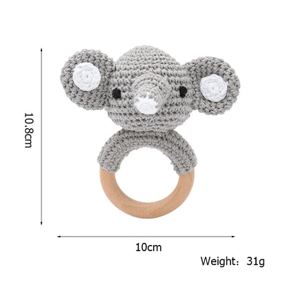 Crochet Wooden Animal Teether Rattle Newborn Sensory Toys
