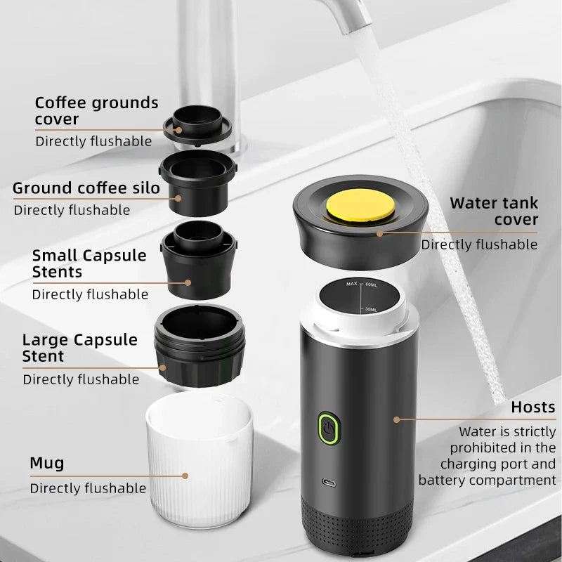 Travel-Friendly Espresso Machine Cordless 3 In 1 Travel Car Camp