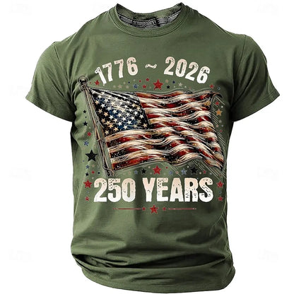 Plush unisex graphic tee - distressed flag print, 250-year design, durable cotton, casual everyday wear