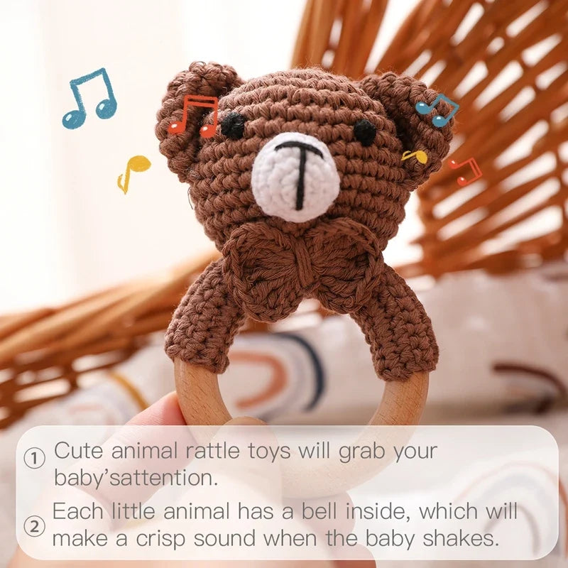 Bear Crochet Teether Rattle Ring Newborn Sensory Toys