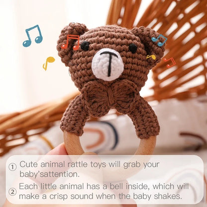 Bear Crochet Teether Rattle Ring Newborn Sensory Toys