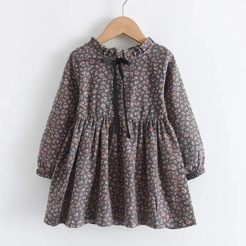 Long Sleeve Knee-Length, Floral Print, Cotton, Casual Autumn Wear – Plush Girls Dress