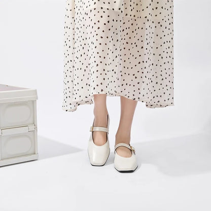Women Supportive Mary Jane Flats - Square Toe, Leather