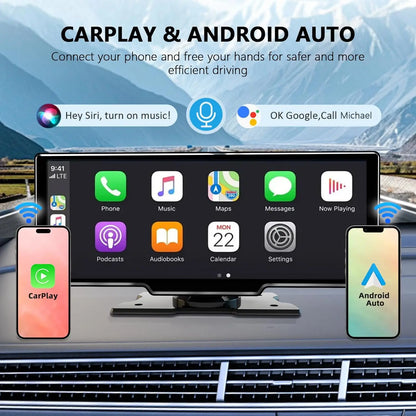 CarPlay Screen 10.26 Inch Cordless CarPlay Android Auto Dash Display Universal Car Radio BT AUX FM
