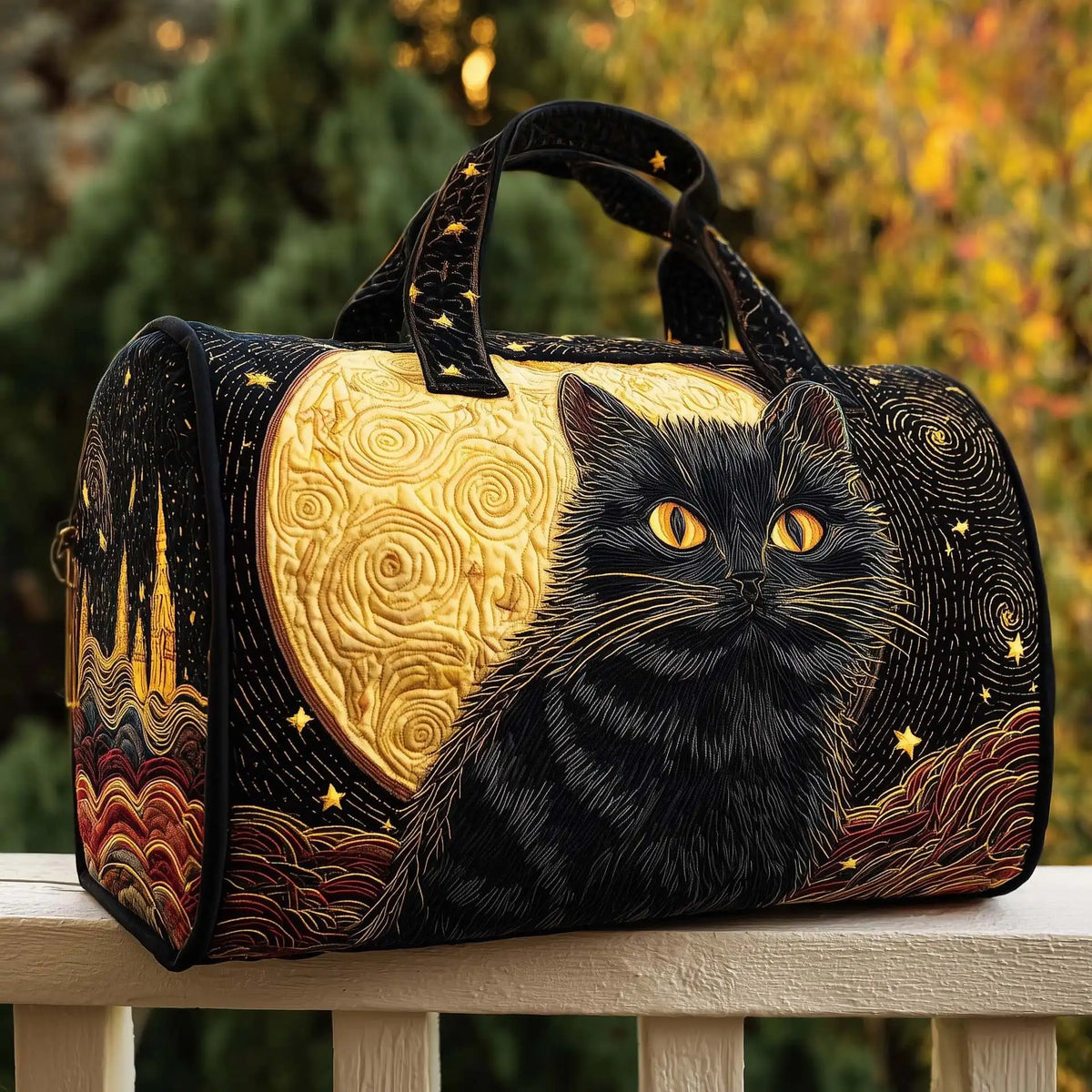 Plush Unisex Travel Tote - Quilted, Cat-Embroidered Fabric, For Beach, Hiking, Camping