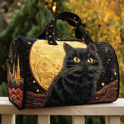 Plush Unisex Travel Tote - Quilted, Cat-Embroidered Fabric, For Beach, Hiking, Camping