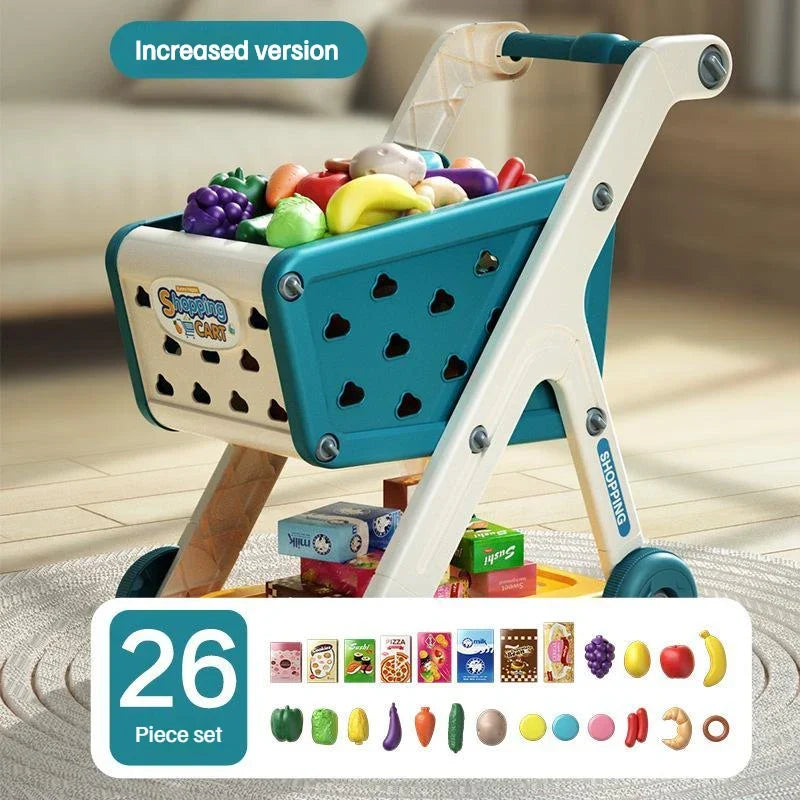 Cart Shopping Toy Push Along Grocery Trolley Kids Pretend Play Supermarket Back To School 2025 Early Education Gift