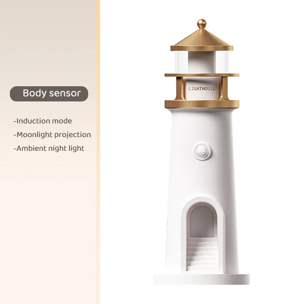 Projection Moon Light Lighthouse Desktop Night Lamp Dimmable Bluetooth Speaker Motion Sensor Holiday 2025 Gift