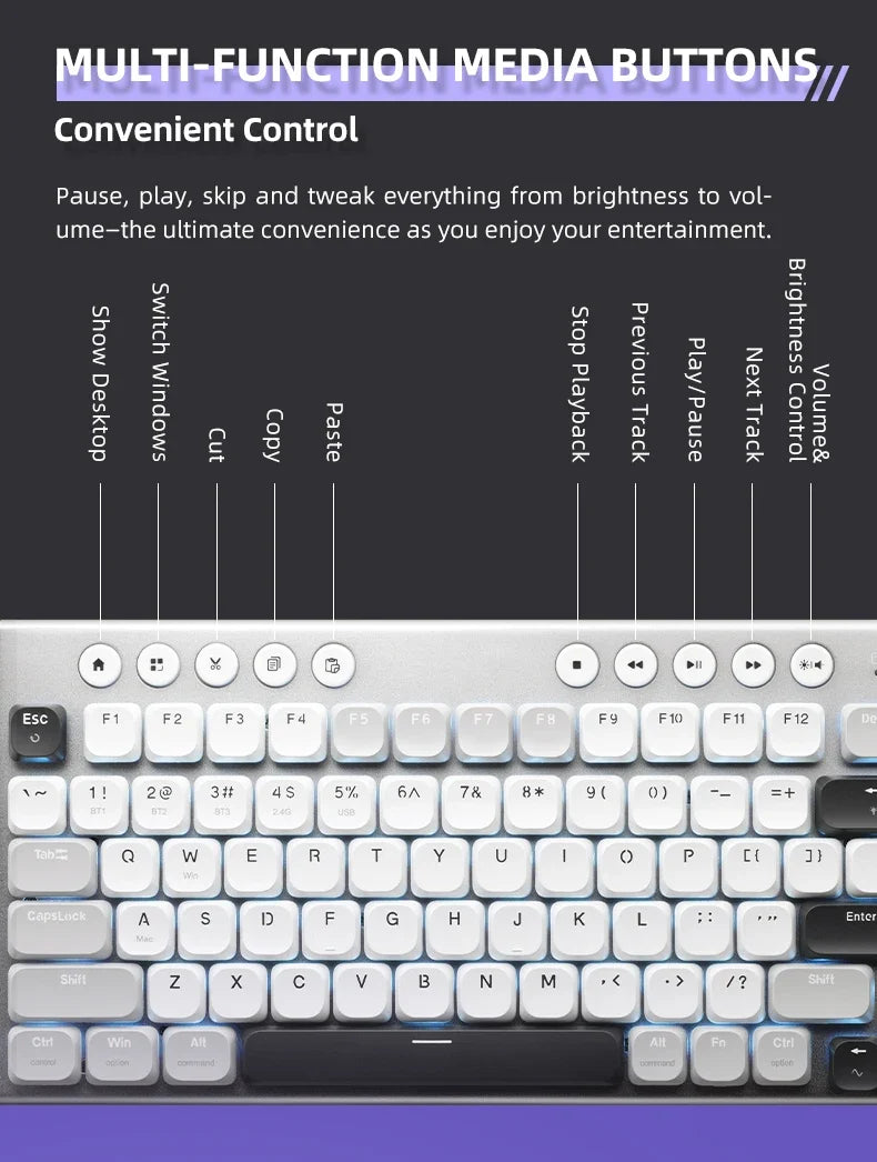 Cordless Low Profile Mechanical Keyboard 98 Keys PBT