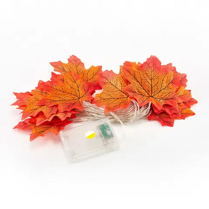 String LED Lights Maple Leaf Garland Halloween Fall 2025 Decor Warm Amber Glow Doorway Accent Lighting