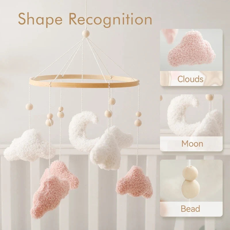 Crib Wooden Mobile Felt Bear Musical Newborn Sensory Toys