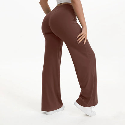 Plush and flattering women's yoga pants - mid-waist straight leg, nylon/elastane blend, for gym and Pilates