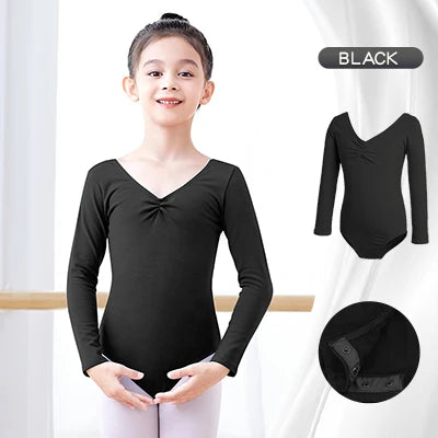 Long Sleeve, Chest-Drawstring, Cotton, For Dance Class – Plush Girls Ballet Leotard