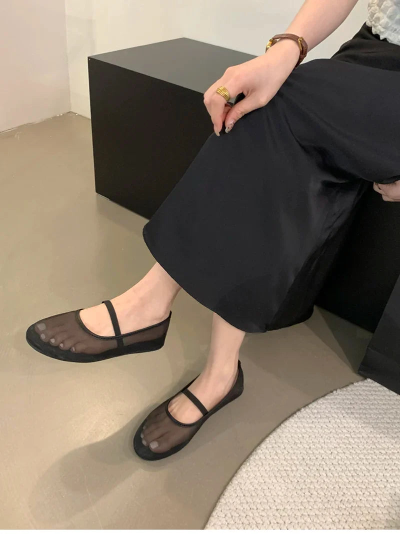 Light Women’s Mary Jane Flats - Shallow Mesh, Casual