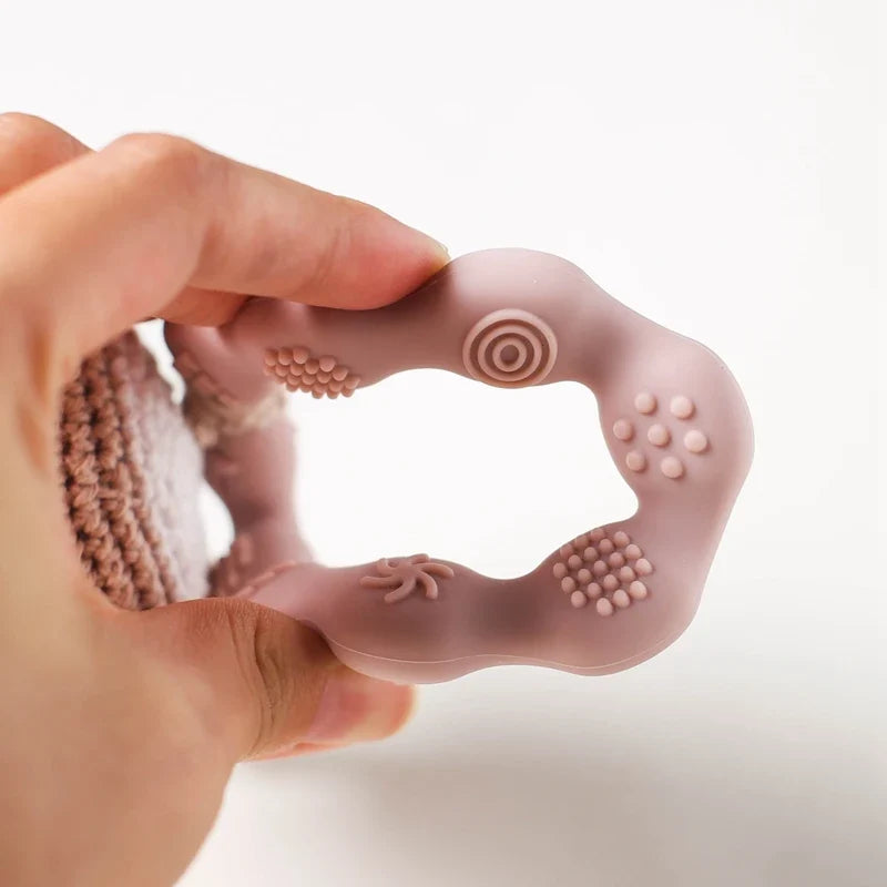 Bear Crochet Teether Rattle Ring Newborn Sensory Toys