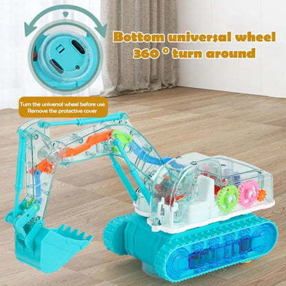 Mechanical Gear Excavator Toy with LED Lights & Music - Educational Motor-Driven Digger for Toddlers