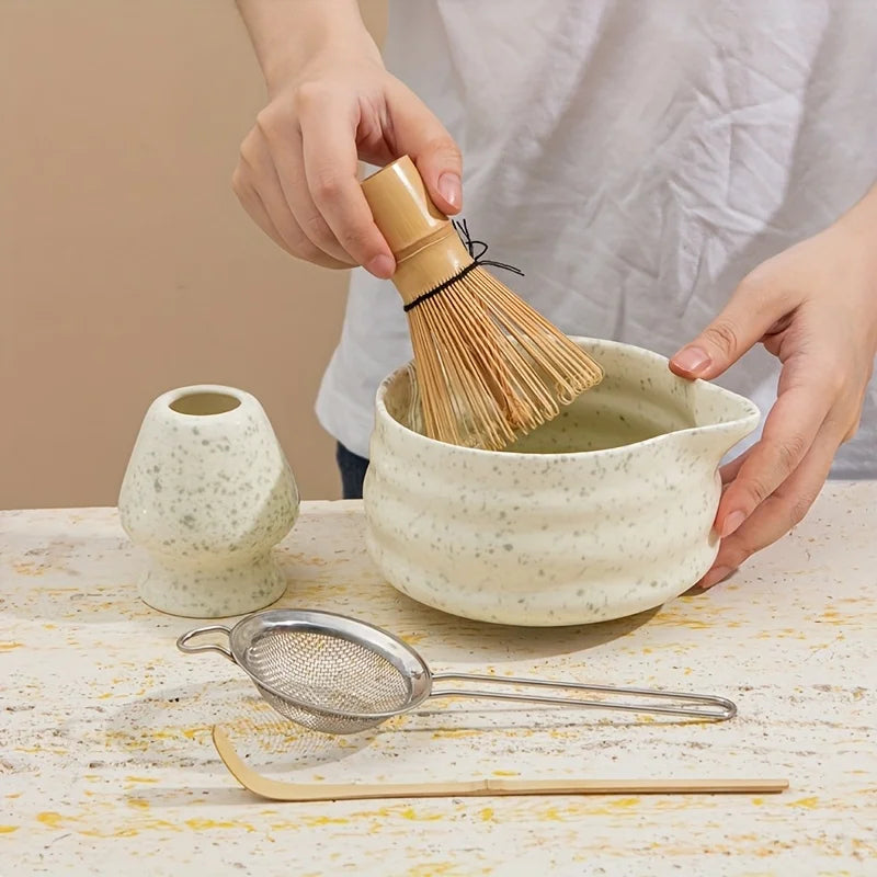 Matcha Kit Spotted Green Ceramic 5Pc Japanese Tea Gift