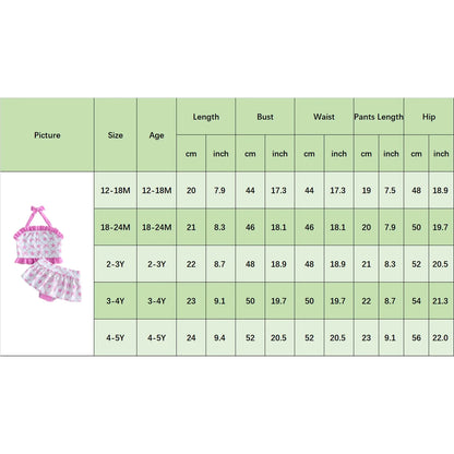 Light girls' bikini set - halter top, starfish print, ruffle trim, polyester, for summer beach