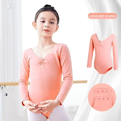 Long Sleeve, Chest-Drawstring, Cotton, For Dance Class – Plush Girls Ballet Leotard