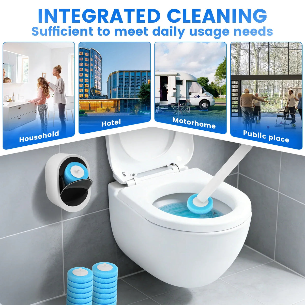Disposable2026 Edition Toilet Brush Kit Wall Mounted Long Handle Hygienic Bathroom Cleaning Kit With 16 Refill Heads Fall