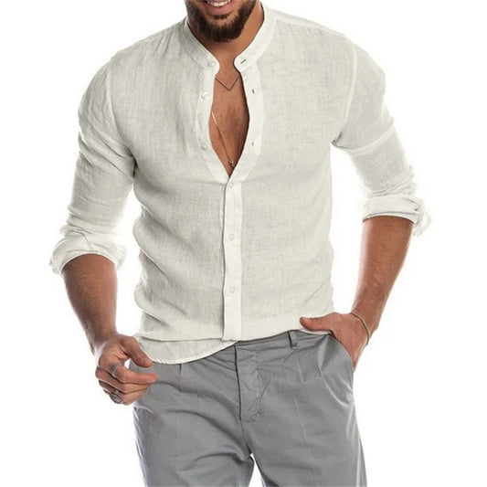 Men's Linen and Cotton Shirt, Breathable Casual Wear with Elegant Design and Modern Fit, Available in Multiple Colors and Sizes-1