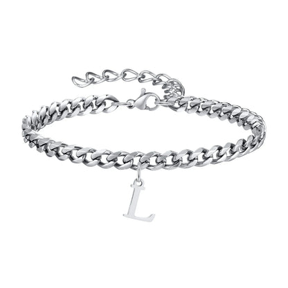 Initials Cuban Link Bracelet Stainless Steel Flexible