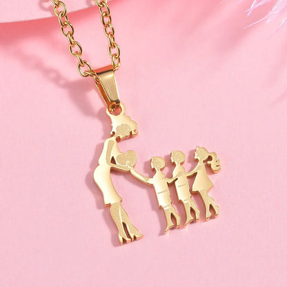 Mother's Day Gift Children Family Stainless Steel Jewelry – Silver Stainless Steel Mother & Kids Pendant Necklace