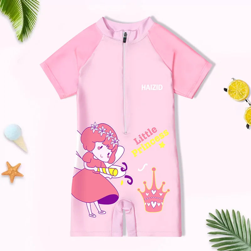 Fast-dry durable kids' one-piece swimsuit - cartoon print, polyester, for swimming