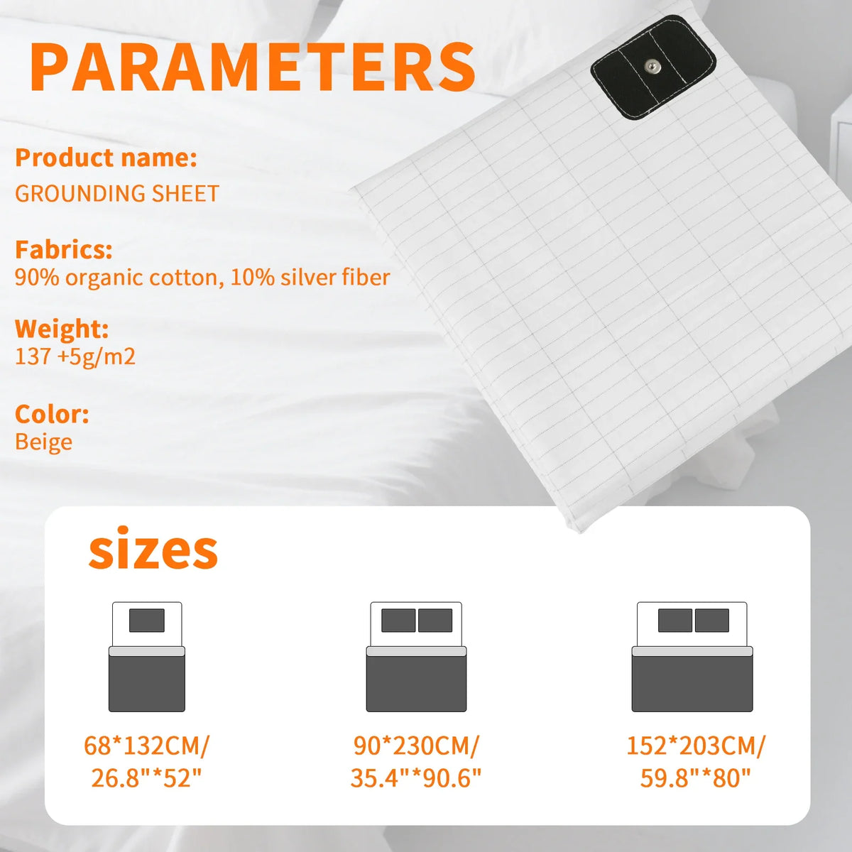 Grounding Earthing Bed Sheet 95 Cotton 5 Silver Fiber