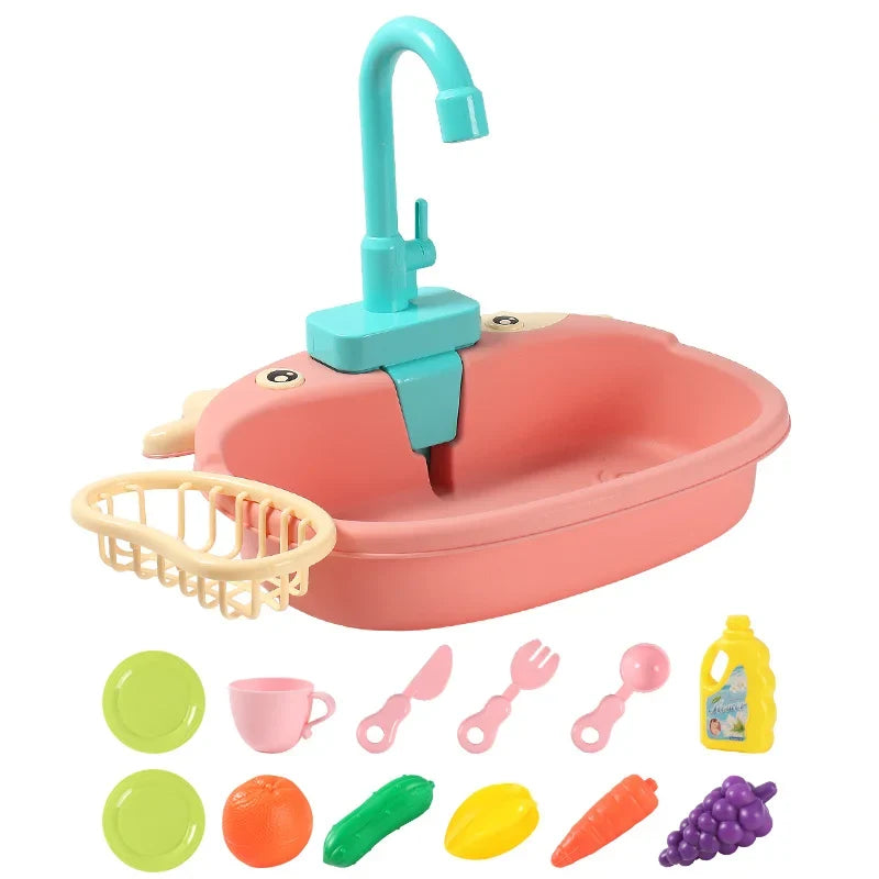 Kids Play Kitchen Sink Set with Temperature Sensing Dishwasher and Safe ABS Material for Pretend Play Role-Playing Fun-5