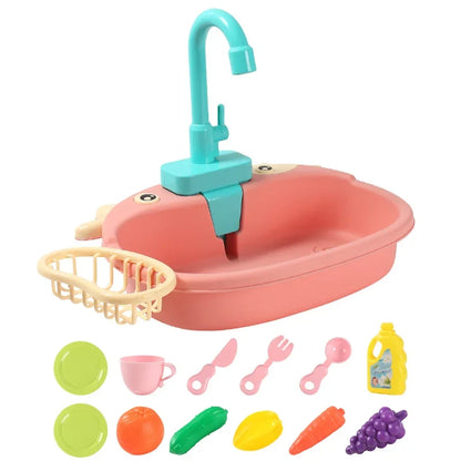 Kids Play Kitchen Sink Set with Temperature Sensing Dishwasher and Safe ABS Material for Pretend Play Role-Playing Fun-5