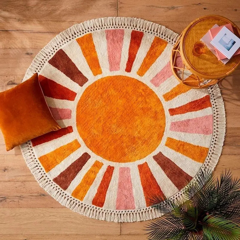 Round Fluffy Rug Tassel Nursery Play Mat Cozy Fall 2025 Plush Circle Bedroom Rug Plush Play Surface