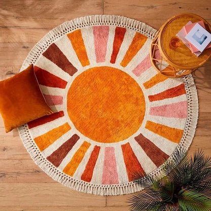Round Fluffy Rug Tassel Nursery Play Mat Cozy Fall 2025 Plush Circle Bedroom Rug Plush Play Surface