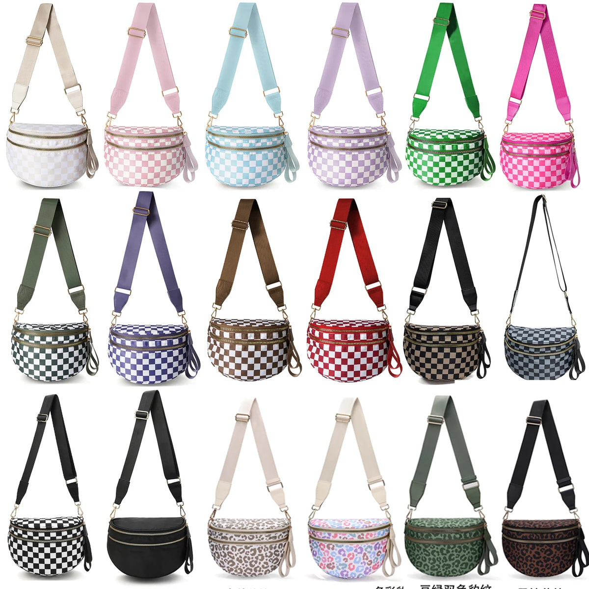 checkered nylon, box shape, travel and daily use – Multi-Use unisex crossbody bum bag