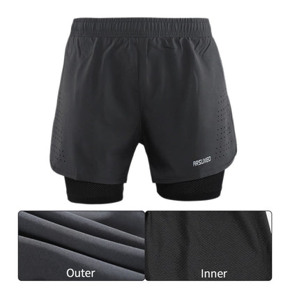 men's Stretchy 2-in-1 running shorts - longer liner, polyester blend, for jogging and gym
