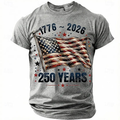 Plush unisex graphic tee - distressed flag print, 250-year design, durable cotton, casual everyday wear