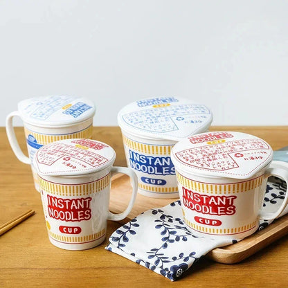 Noodle Instant Bowl Ceramic With Handle And Lid Large