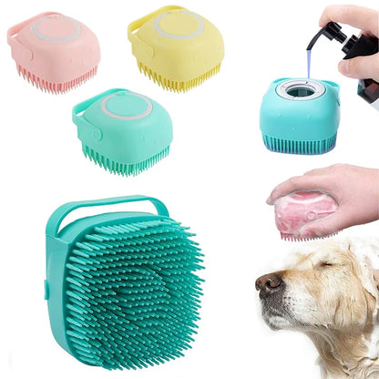 Dog Silicone Grooming Massage Gloves - Pet Bath Brush with Shampoo Dispensing Feature