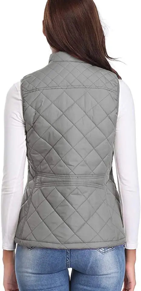Light Women Quilted Vest - Stand Collar Cotton Winter