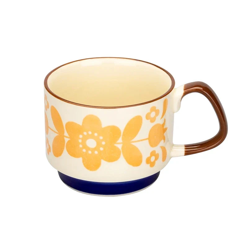 Coffee Mug 300ml Japanese Flower Ceramic Kit Retro Drinkware Office Entertaining Fall 2025 Comfort-Grip Handgrip Gift