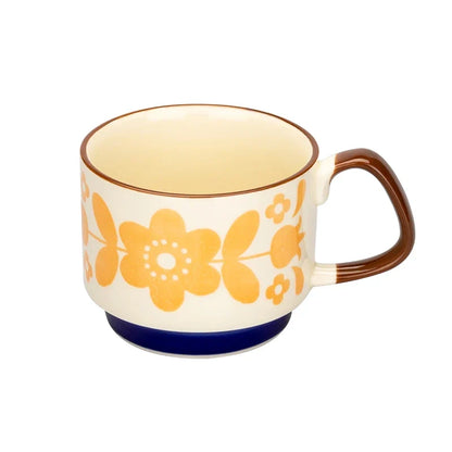 Coffee Mug 300ml Japanese Flower Ceramic Kit Retro Drinkware Office Entertaining Fall 2025 Comfort-Grip Handgrip Gift