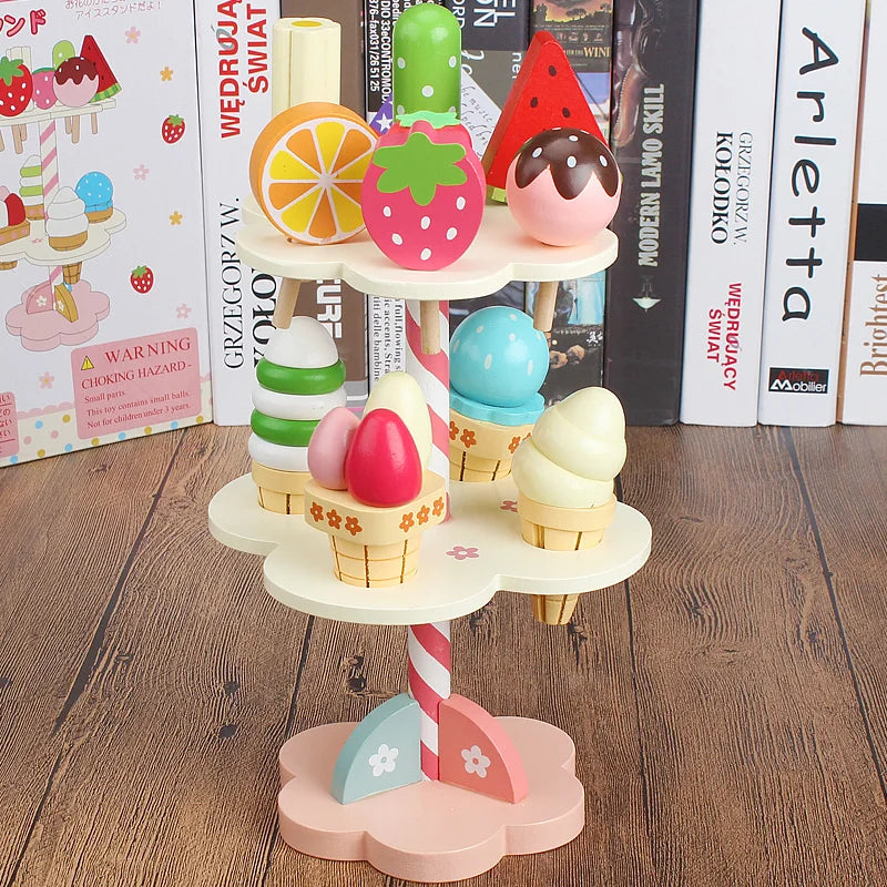 Ice Wooden Cream Play Rack for Kids - Educational Toy for Imaginative Role-Play and Family Fun